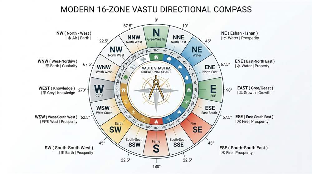 16 Directions Vastu Compass Diagram