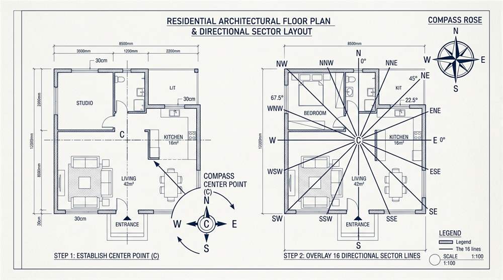 Floor Plan Direction Measurement Step-by-Step Diagram