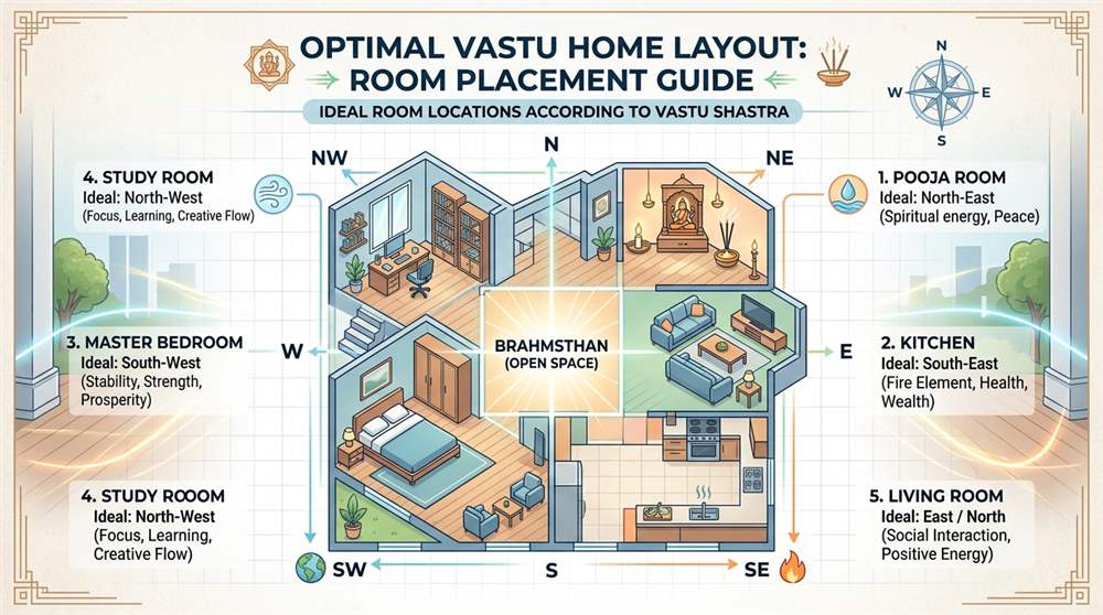 Vastu Ideal Room Placement Matrix Infographic